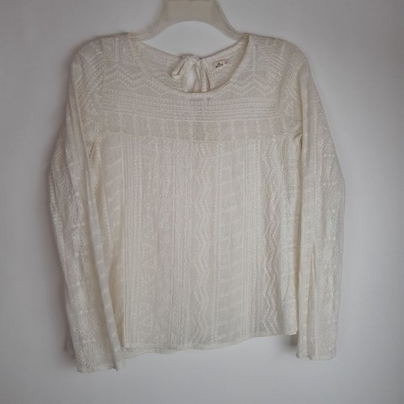 HOLLISTER Romantic Sheer Light Cream Top EUC - Picture 6 of 8